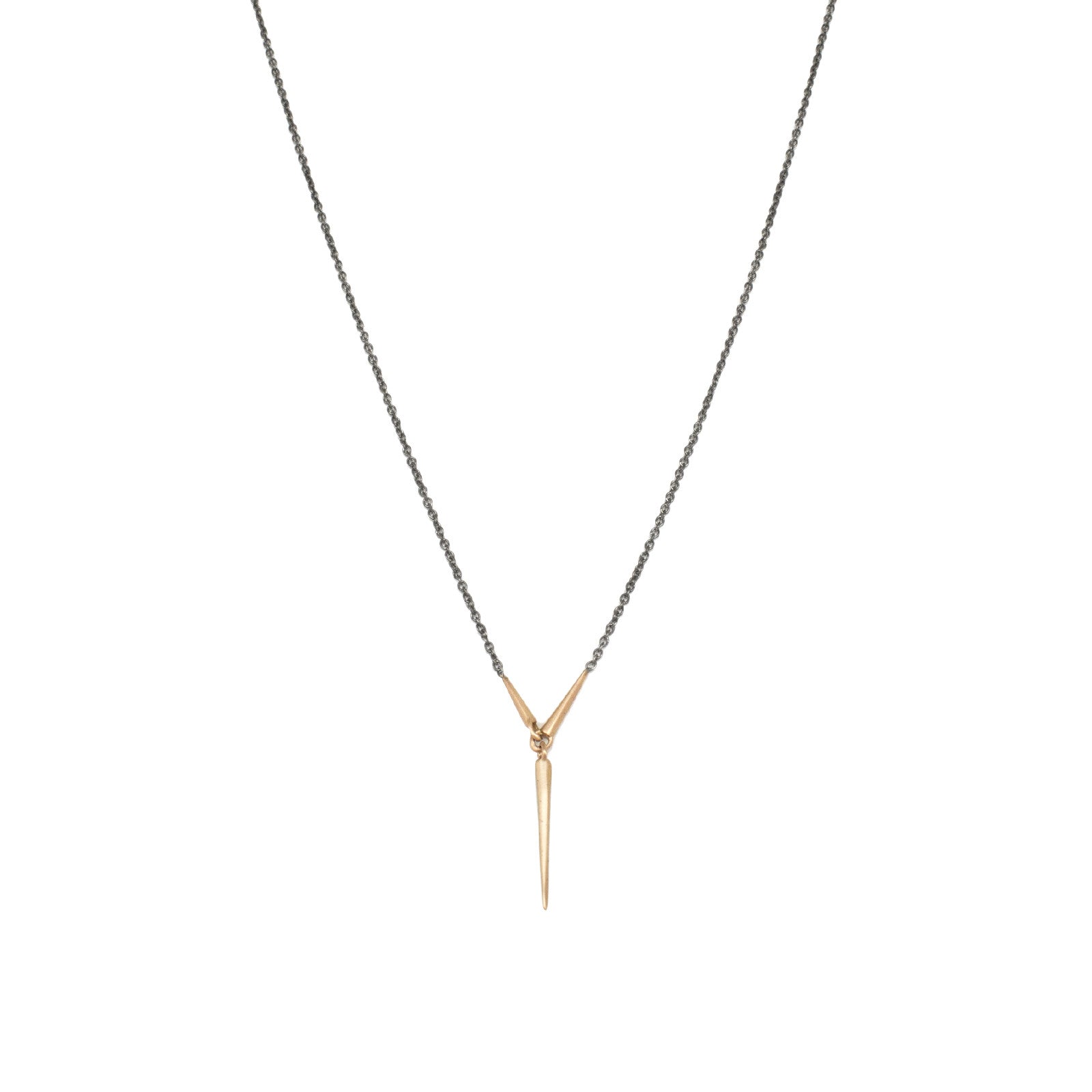 Offset Circle Necklace 14K Rose gold/oxidized Silver Chain