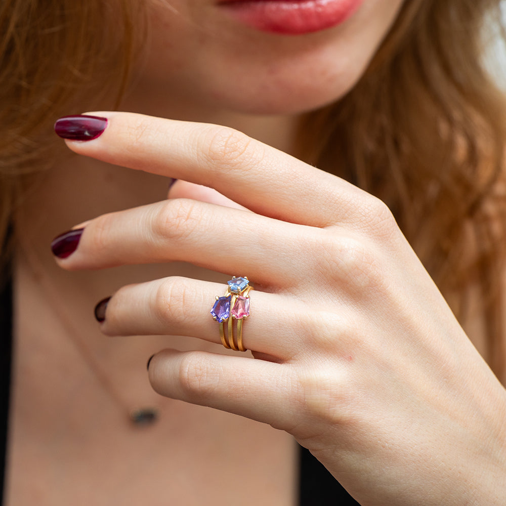 portrait cut sapphire stacking ring