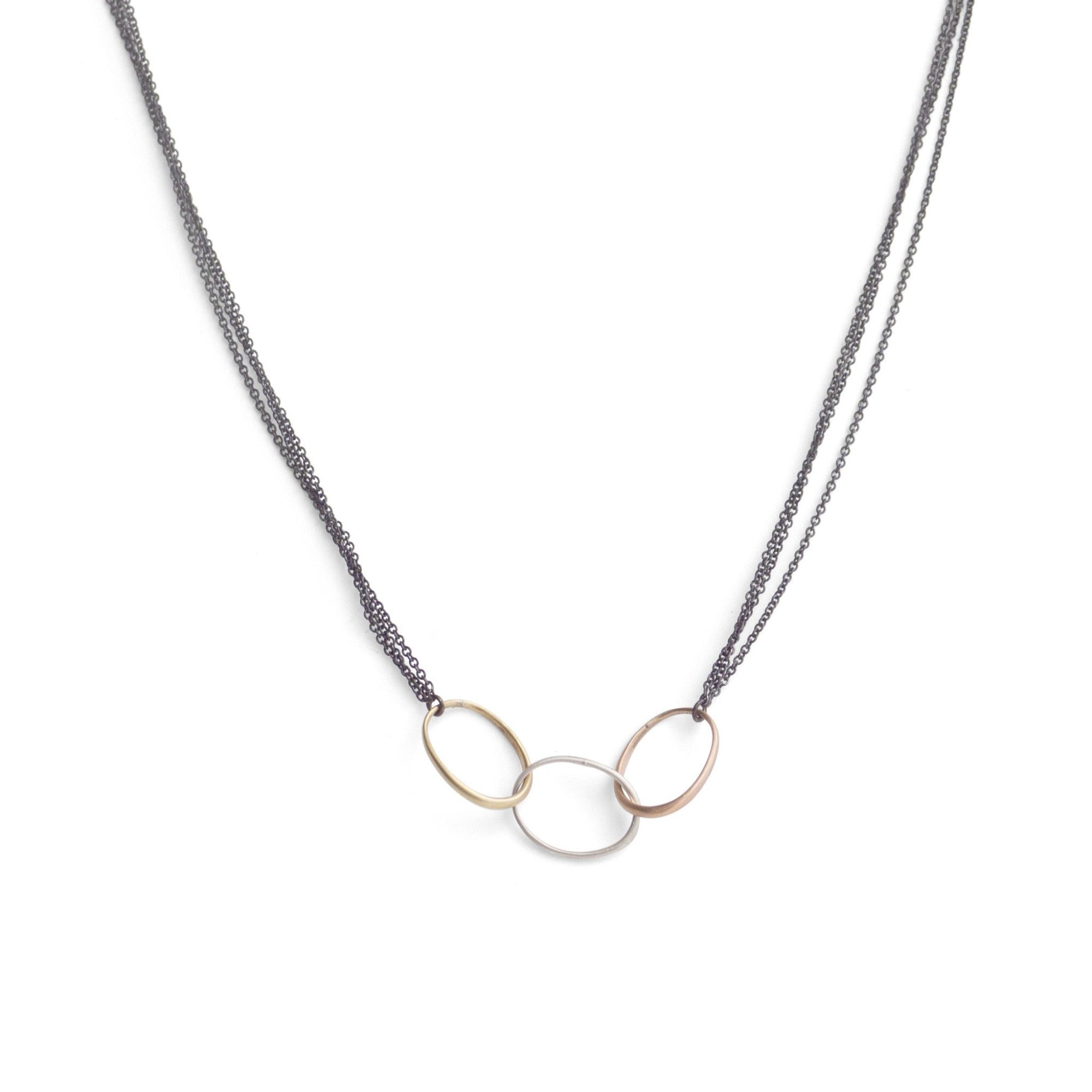 Offset Circle Necklace 14K Rose gold/oxidized Silver Chain